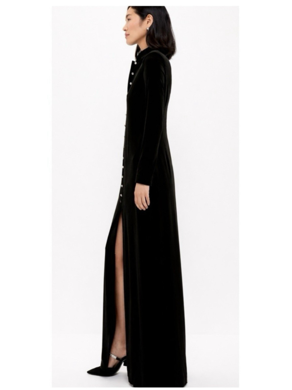 New Tuckernuck Loretta Black Velvet Maxi Dress Button Front Slit Formal Date - Picture 3 of 12